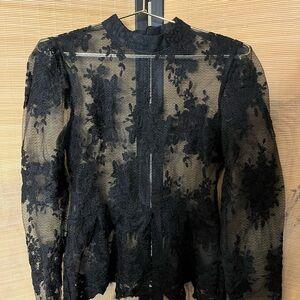 Black elegant mesh blouse top